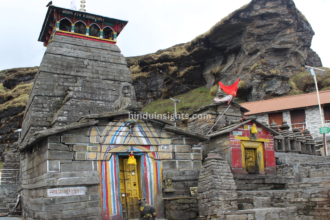 Tungnath Temple in the Himalayas with breathtaking mountain scenery.