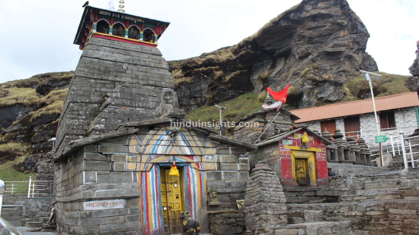 Tungnath Temple in the Himalayas with breathtaking mountain scenery.